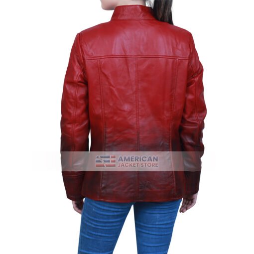 Women Olsen Red Witch Waxed Leather Jacket - Image 5
