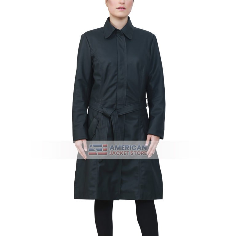 Jessica Women Black Belted Trench Coat American Jacket Store