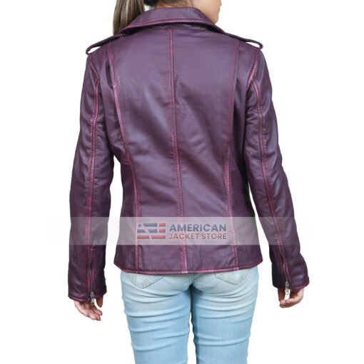 Kluger Women’s Purple Moto Leather Jacket - Image 3
