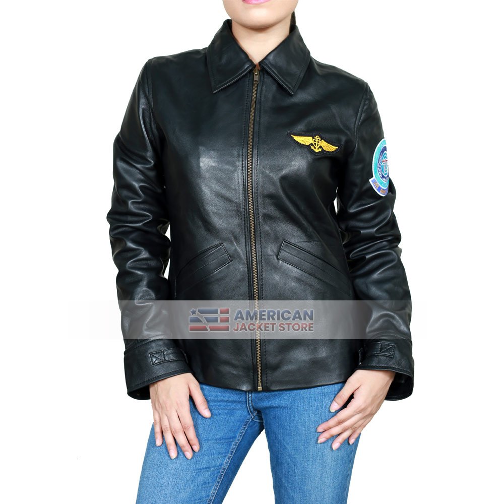 Kelly Womens Flight Top Gun Leather Jacket - American Jacket Store