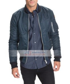 Mens-Bomber-Winter-Blue-Jacket