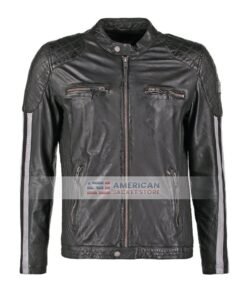 Mens-Motorcycle-Black-Leather-Jacket-with-White-Stripes