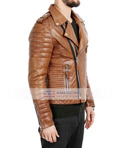 Mens-Tan-Biker-Leather-Jacket