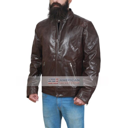 Hardy Distressed Brown Leather Jacket - Image 3