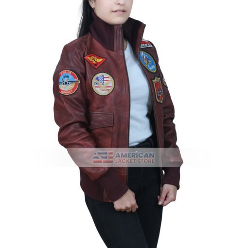 Women Top Gun Flight Bomber Leather Jacket - Image 3