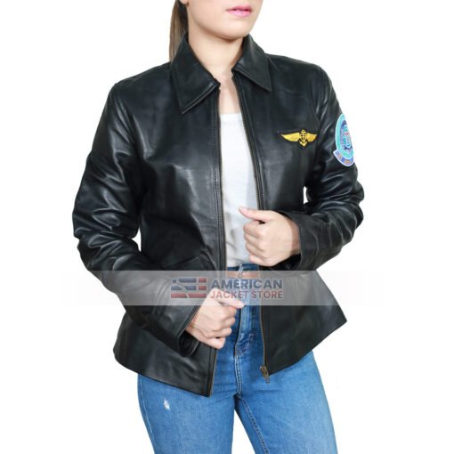 Kelly Womens Flight Top Gun Leather Jacket - Image 3