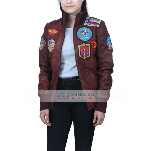 Women Top Gun Flight Bomber Leather Jacket - Image 2