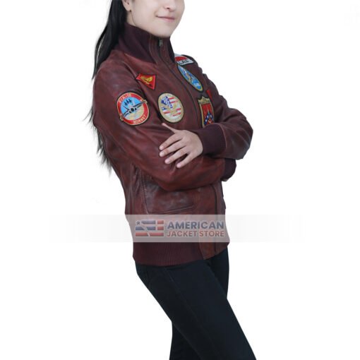 Women Top Gun Flight Bomber Leather Jacket - Image 5