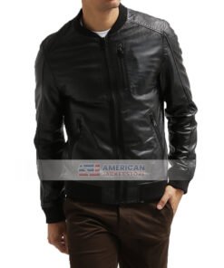 Varsity Bomber Leather Jacket for Mens