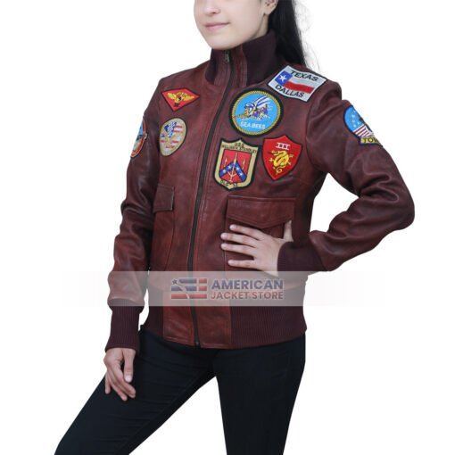 Women Top Gun Flight Bomber Leather Jacket - Image 4