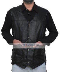 men black leather vest