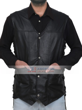 men black leather vest