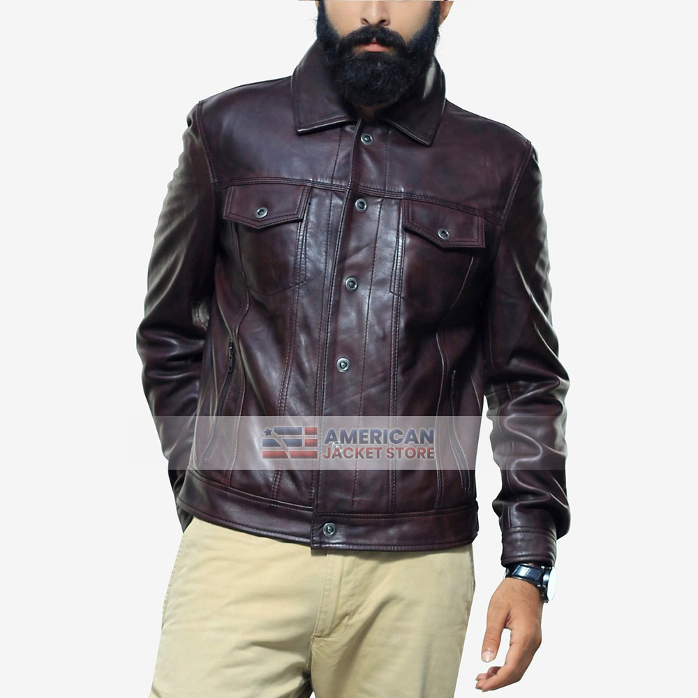 Austin Classic Waxed Vintage Brown Leather Jacket - American