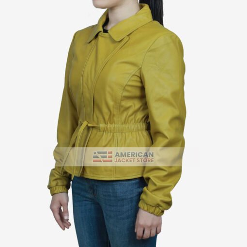 madison-womens-elastic-belt-yellow-leather-jacket