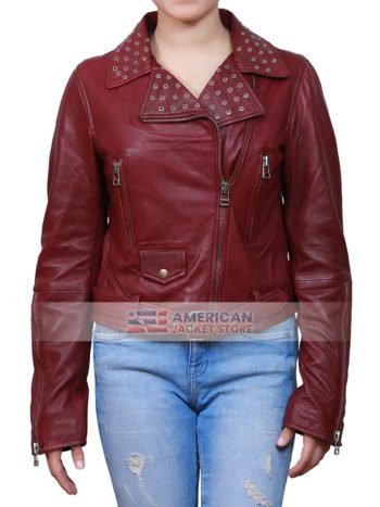 santa-womens-maroon-leather-jacket