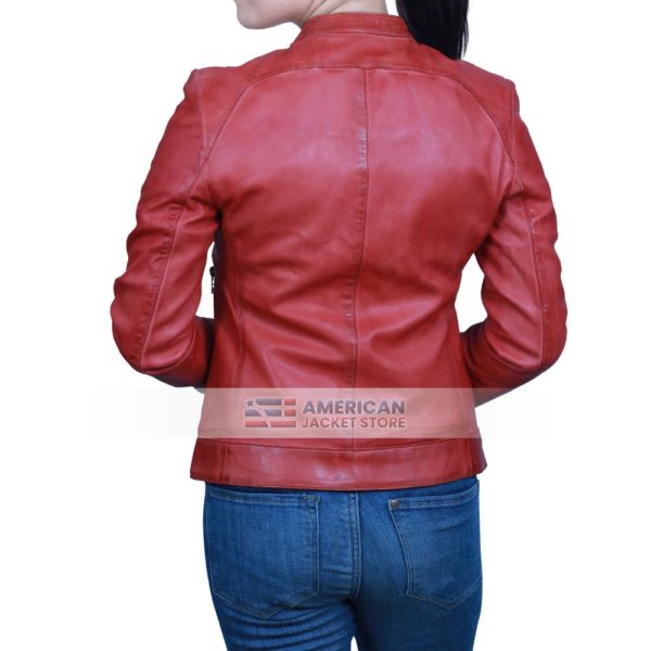 Women's Mona Lambskin Red Moto Leather Jacket - American Jacket Store