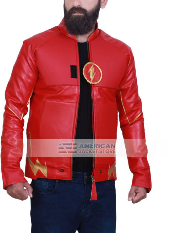 Gustin The Flash Mens Red Motorcycle Leather Jacket