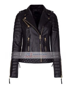 Women Diamond Quilted Black Biker Leather Jacket