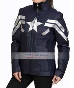 Womens America Captain Star Logo Costume Leather Jacket