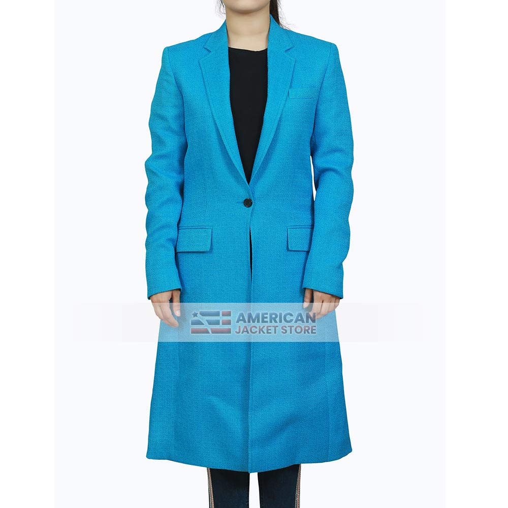 Diana Style Womens Blue Wool Trench Coat