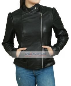 Game Night McAdams Black Biker Leather Jacket For Womens