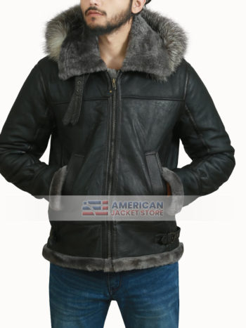 B3 Raccoon Fur Hooded Shearling Leather Jacket