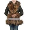 Womens Raccoon Fur Real Sheepskin Leather Jacket