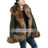 Raccoon Fur Womens Real Sheepskin Brown Leather Jacket