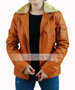 Amy Womens Tan Brown Shearling Leather Jacket