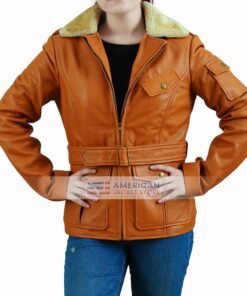 Tan Brown Shearling Leather Jacket