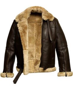 Mens RAF Aviator Sheepskin Brown Leather Jacket