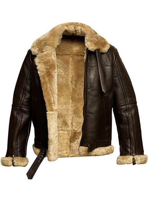 Mens RAF Aviator Sheepskin Brown Leather Jacket