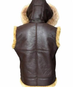 Shearling Fur Collar Hooded Sheepskin Leather Vest