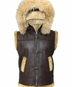 RAF B3 Bomber Sheepskin Shearling Hooded Leather Vest