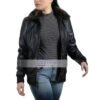 Kristen Casual Slimfit Black Shearling Collar Leather Jacket