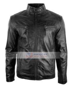 Classic black motorcycle leather jacket