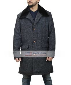 Hugh Mens Winter Grey Wool Trench Coat