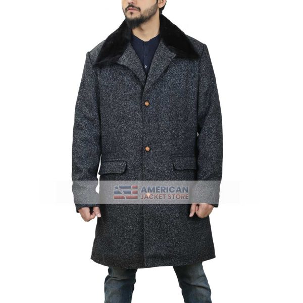 Hugh Mens Winter Grey Wool Trench Coat