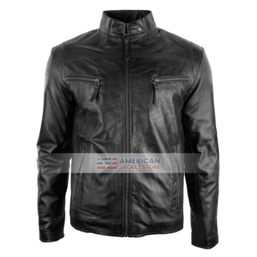 Classic black motorcycle leather jacket