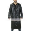 American Nick Trench Coat High Quality Black Long Leather Jacket