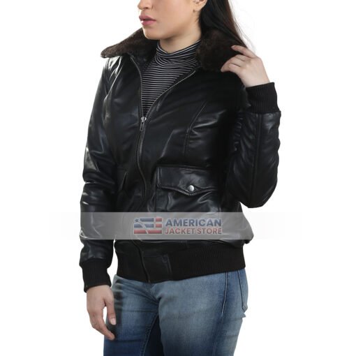Womens Kristen Casual Slimfit Black Shearling Jacket