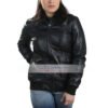 Womens Kristen Casual Slimfit Black Shearling Collar Leather Jacket