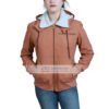 Beth Lightweight Stylish Brown Cotton Shearling Hooded Jacket