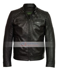 Black Motorcycle Quilted Leather Jacket