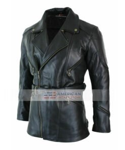 Mens Black Long Length Leather Jacket for Mens