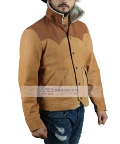 Men Winter Brown Real Distressed Leather With Shearling Collar Jacket