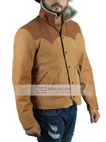 Men Winter Brown Real Distressed Leather With Shearling Collar Jacket