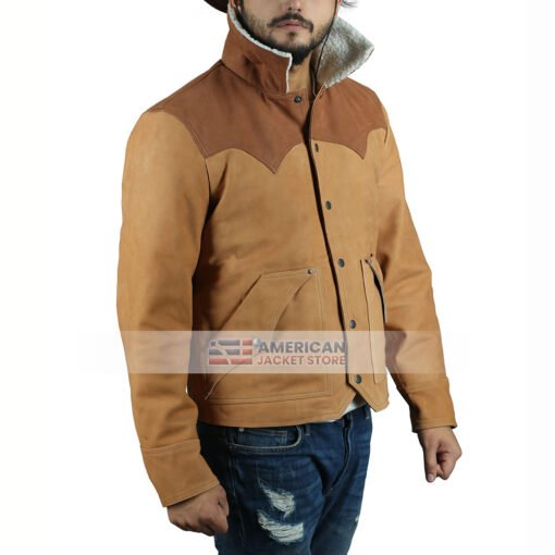 Men Winter Brown Real Distressed Leather With Shearling Collar Jacket