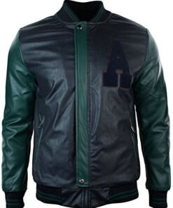 Black Leather Baseball Jacket for Men