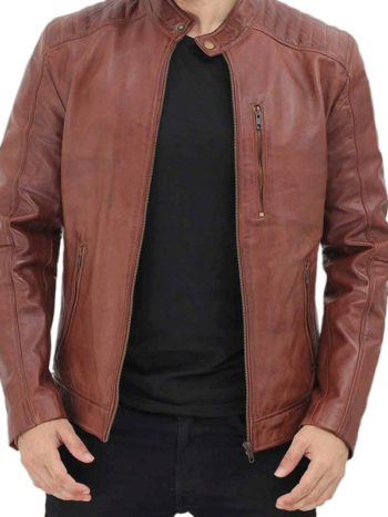 Brown Biker Leather Jacket For Men